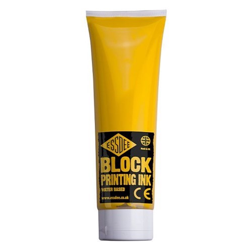 Vibrant 300ml Essdee Bright Yellow Block Print Ink, ideal for smooth flow and excellent coverage in block printing projects.