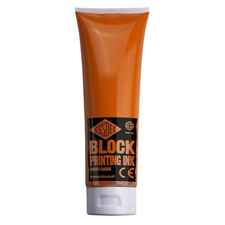 Vibrant 300ml Essdee orange block print ink, ideal for smooth transfers on paper and textiles for artists and crafters.