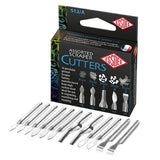 Set of 12 assorted scraper cutters in high carbon steel for precision scraping, including styles 1 to 5 for versatile use.