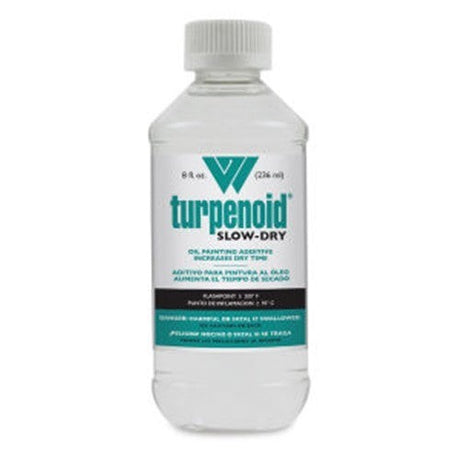 Martin F Weber Turpenoid Slow Dry 236ml bottle, a safe, odorless oil painting medium for thinning paints and cleaning tools.