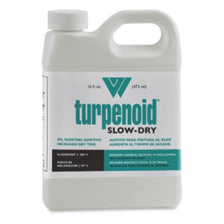 Martin F Weber Turpenoid Slow Dry 473ml, an odorless medium for thinning oil paints, with a high flash point for safer use.