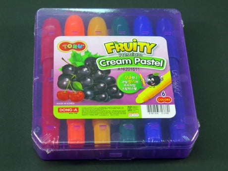 Vibrant Fruity Jell Crayon 6c pack featuring colorful jelly crayons in purple, blue, green, yellow, orange, and red.