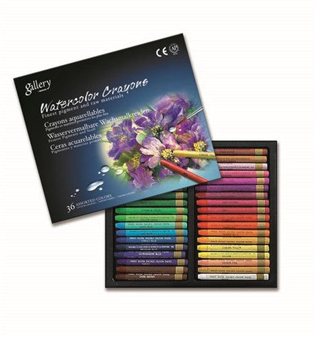Artistic oil pastel and watercolor crayon set featuring 36 vibrant colors for versatile drawing techniques and creative expression.