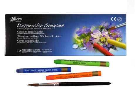 Colorful set of 12 triangular Mungyo watercolor crayons for vibrant blending and artistic control, ideal for all ages.