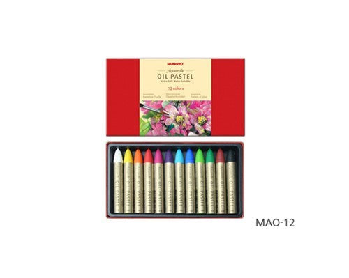 Set of 12 Mungyo water-soluble oil pastels in vibrant colors, perfect for blending and versatile artistic techniques.