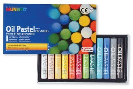 Colorful Artist Oil Pastel Set with 12 vibrant shades, ideal for blending and gradation techniques in various artistic projects.