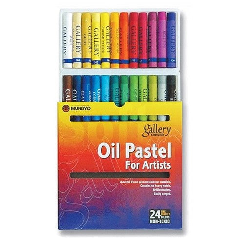 Vibrant 24-piece Artist Oil Pastel Set from Mungyo, ideal for blending and creating stunning artworks on various surfaces.