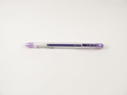 Violet My Met A/Free 0.7mm pen featuring ultra-smooth metallic gel ink, perfect for vibrant writing on dark paper.