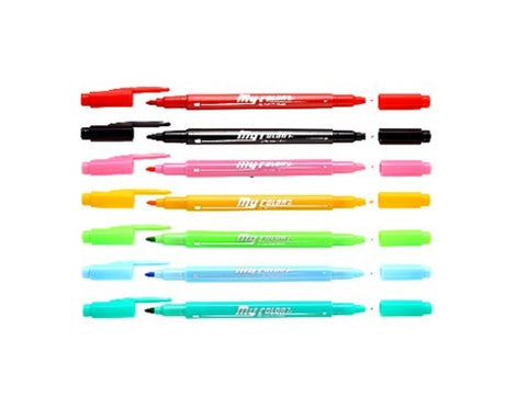 "MY COLOR2 TWIN MARKER 10pc set featuring vibrant double-ended markers with broad and fine tips for versatile creative projects."