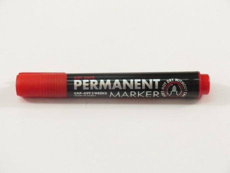 Mungyo Permanent Marker in vibrant red, ideal for precise lines on various surfaces, and non-toxic for safe use.