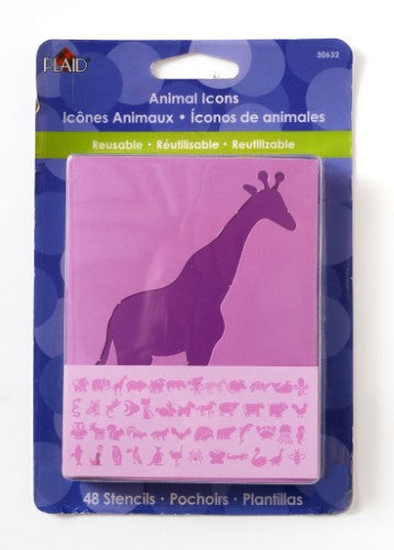 3-inch durable animal icon stencils for versatile crafting, featuring 48 unique designs for scrapbooking and DIY projects.