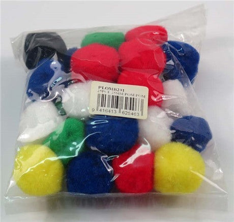 Colorful 25mm pom poms in assorted vibrant shades, perfect for enhancing crafts, home decor, and DIY projects. Pack of 25.