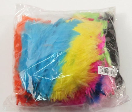 Vibrant 10cm assorted craft feathers in various colors, perfect for DIY projects, costume design, and creative embellishments.