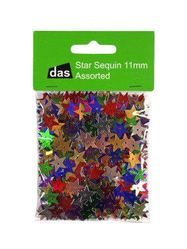 Assorted 11mm star-shaped sequins in vibrant colors, perfect for crafting and embellishing projects.