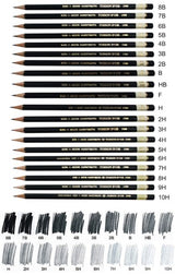 Toison Dor Tech PNC 6 assorted graphite pencils in black envelope, perfect for drawing and drafting with varying hardness.