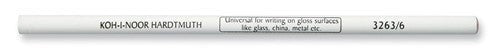 Set of six white Koh I Noor grease pencils in wooden envelope, ideal for marking and creating on smooth surfaces.