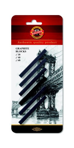 Koh-I-Noor Graphite Block set, 7x7mm, assorted 2B, 4B, 6B grades for detailed sketching and shading.