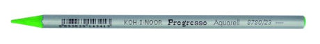 Progresso Aquarelle Pencils in Light Green, pack of 12, featuring a hexagonal grip and vibrant watercolor application.