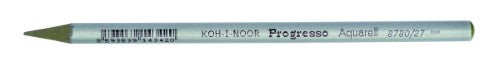 Olive Green Progresso Aquarelle Pencils (Pack of 12) for vibrant watercolour art, featuring hexagonal barrels for comfort and control.