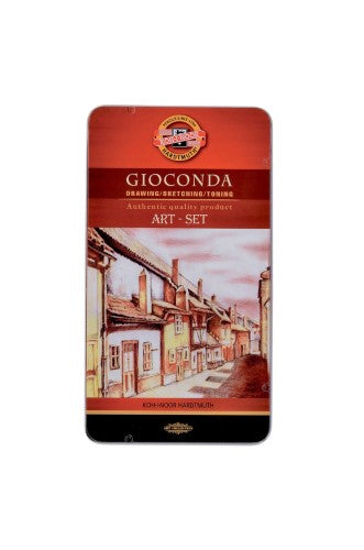 8890 Gioconda Art Set Mini features 10 premium art tools including graphite pencils, watercolor pencil bar, and eraser for artists.