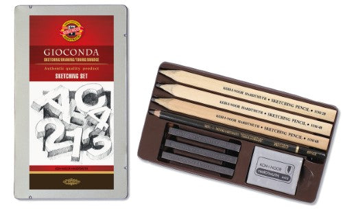 8892 Gioconda Sketching Set featuring essential sketching tools for artists, including pencils, graphite sticks, and an eraser.