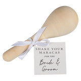 Wooden maracas pack of 5 with card tags and ribbons, perfect for rustic weddings and celebrations.