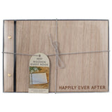 Rustic Romance Wooden Guest Book with 32 lined pages, adorned with 'Happily Ever After', perfect for capturing wedding memories.