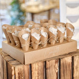 Rustic Romance Confetti Stand with cone tray and pastel green confetti, perfect for weddings and romantic celebrations.