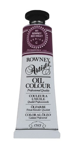 Vibrant 38ml Red Violet oil paint by Rown Art Oils, featuring superb brilliance and thick consistency for professional artistry.