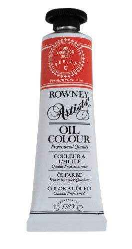 Thick, buttery 38ml Vermilion oil paint from Rown Art, vibrant hue perfect for impasto techniques and excellent lightfastness.