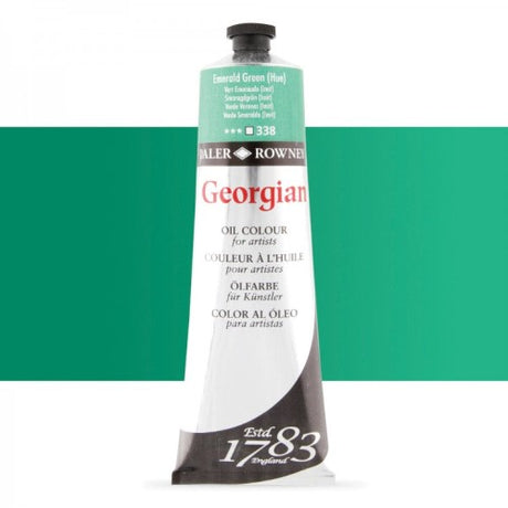 Premium Rown Georg Oils 225ml Emerald Green (Hue) offers vibrant, buttery oil paint with high pigment load for durable artwork.