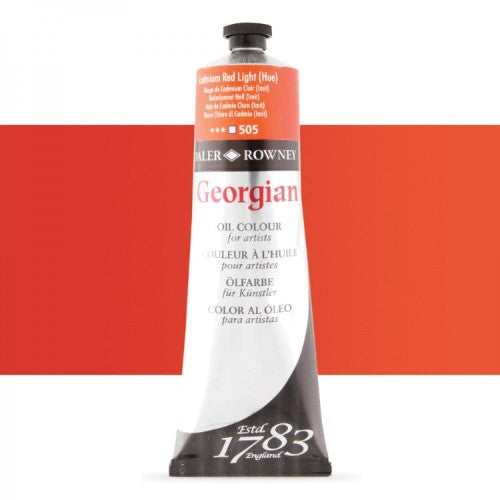 Vibrant 225ml tube of Rown Georg Oils Cad Red Light (Hue) for artists, featuring smooth consistency and high pigment load.