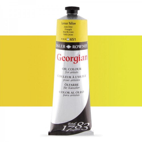 Daler-Rowney 225ml Lemon Yellow oil paint, vibrant, buttery consistency, ideal for versatile artistic applications.