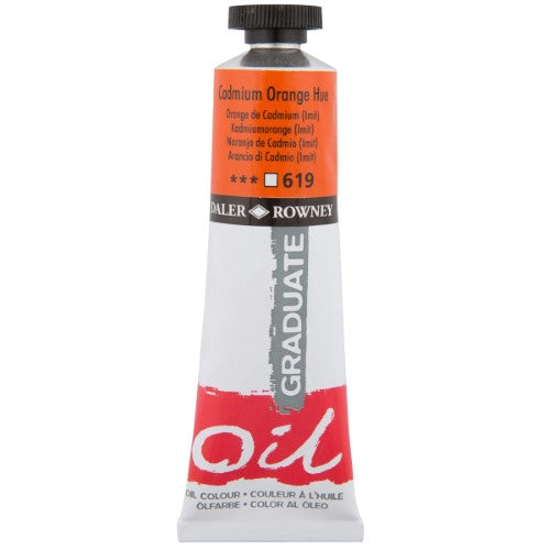 D-R Graduate Oil 38ml in Cad Orange Hue offers rich color, smooth application, and excellent lightfastness for vibrant artworks.