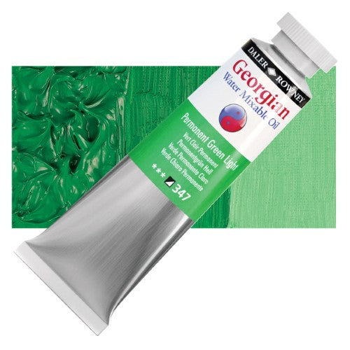 Artist oil paint tube, 37ml, vibrant Perm Green Lt, offers water mixable formulation for easy cleanup and rich color application.