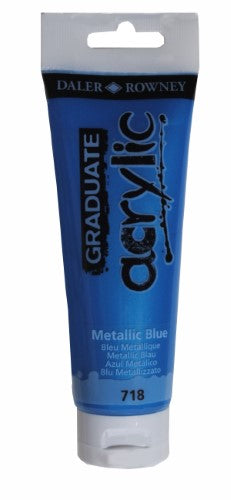 Vibrant metallic blue acrylic paint in a 120ml tube, perfect for artists seeking quality and versatility in their projects.