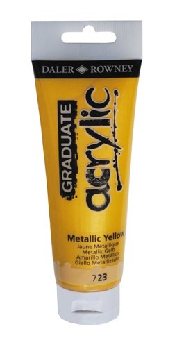 D-R Graduate Acrylic 120ml in Metallic Yellow, vibrant and fast-drying paint for versatile art projects on various surfaces.