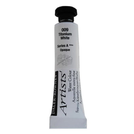 5ml tube of Daler-Rowney Titanium White watercolour paint, ideal for achieving vibrant highlights and mixing in artwork.