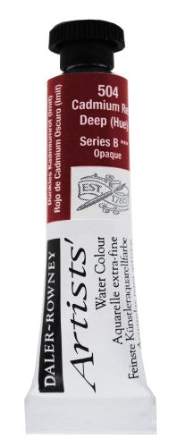 Daler-Rowney 5ml Cad Red DP (Hue) watercolour paint in a tube, showcasing vibrant colour and optimal mixing ability for artists.