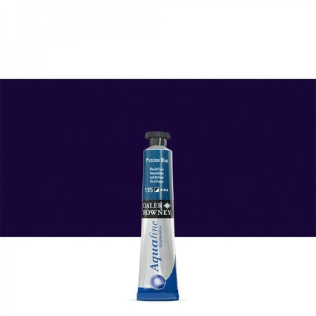 8ml tube of Daler-Rowney Aquafine Prussian Blue watercolour paint, perfect for vibrant, transparent washes in art.