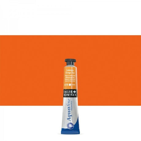 Vibrant Daler-Rowney Aquafine Cad Orange Hue watercolour in 8ml tube, perfect for blending and creating transparent washes.