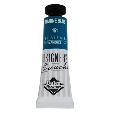 Rowney Gouache 15ml Marine Blue, vibrant opaque paint ideal for artists, featuring excellent covering power and smooth application.