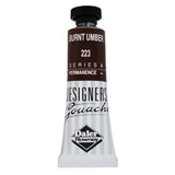 Rowney Gouache 15ml in Burnt Umber, vibrant opaque paint ideal for professional artists, featuring excellent coverage and mixing.