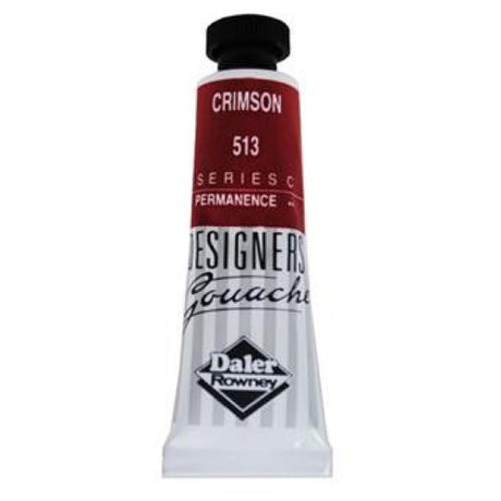 Rowney Gouache 15ml Crimson, vibrant opaque paint with strong tinting, excellent coverage, perfect for artists and designers.