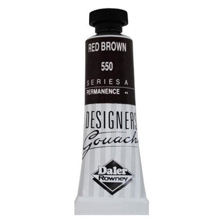 Premium 15ml Rowney Red Brown gouache paint, ideal for professional artists with vibrant color and excellent opacity.