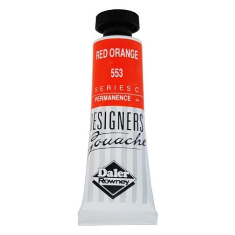 Vibrant 15ml Rowney Gouache in Red Orange, perfect for artists with high covering power and fine texture for versatile application.