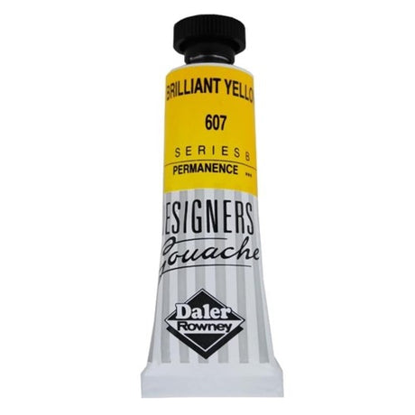 Rowney 15ml Brilliant Yellow gouache paint in a tube, showcasing vibrant, opaque color for artists and designers.