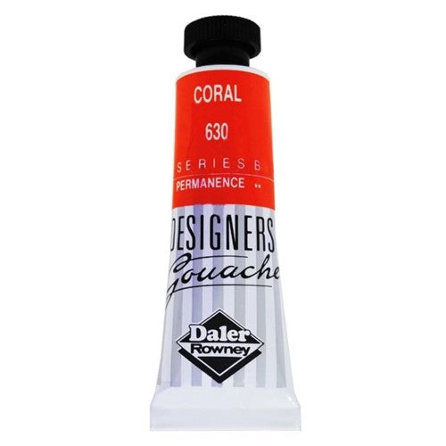 Rowney Gouache 15ml in Coral, vibrant opaque paint for artists with excellent coverage, mixing ability, and fine texture.