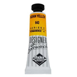 Vibrant 15ml Rowney Indian Yellow gouache, ideal for artists with excellent opacity and intermixable with other colors.