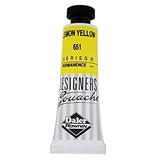 Rowney Gouache 15ml Lemon Yellow, vibrant opaque paint for artists, offers exceptional coverage and brilliant color mixing.